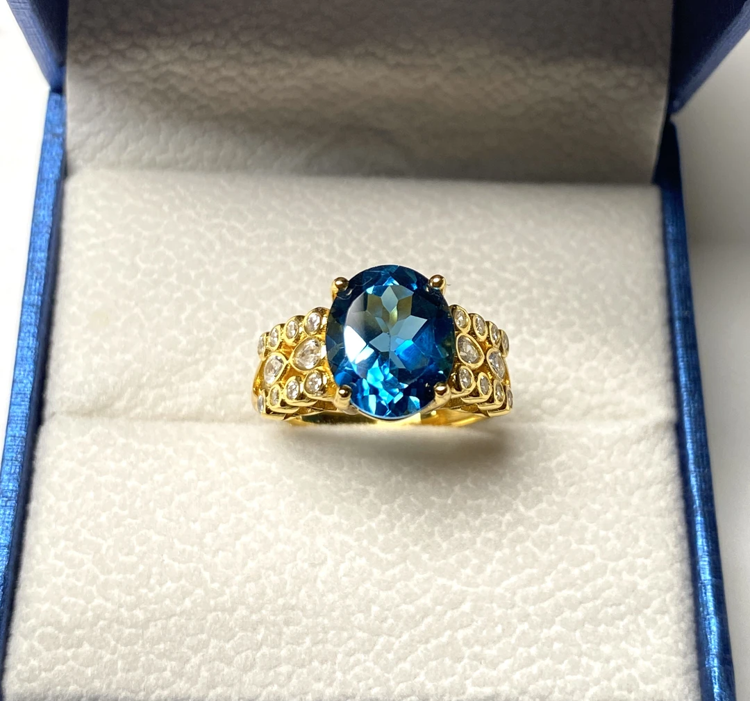 S925银拖帕石戒指女戒9✖️11大方