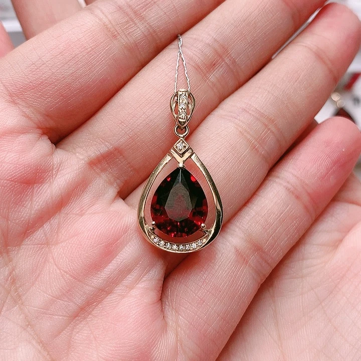 石榴石吊坠(不含链)18K金镶嵌兰**海