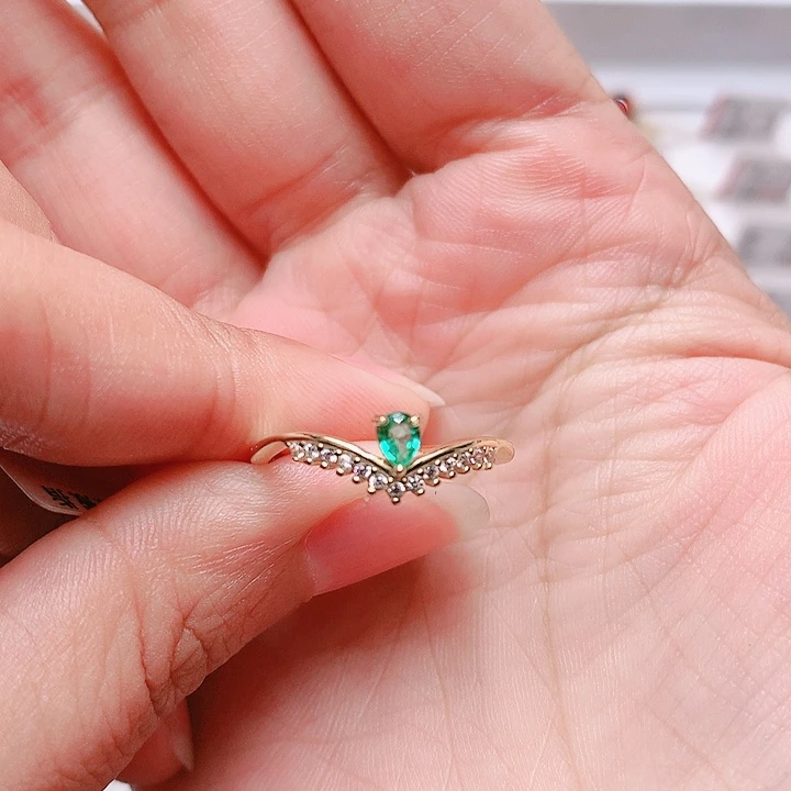 祖母绿戒指银S925镶嵌