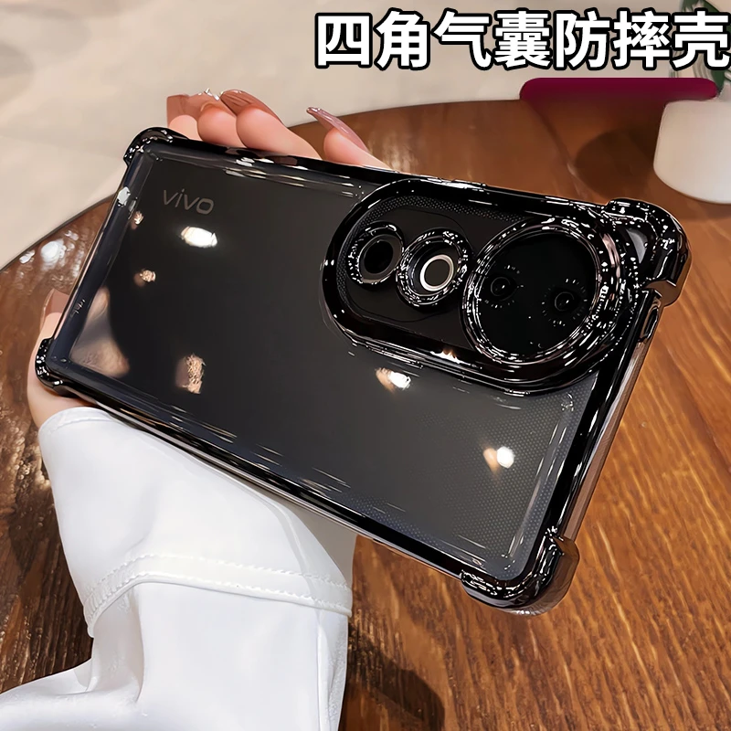 适用于vivos19pro透明四角防摔手机壳90简约80气囊自带镜头膜X100