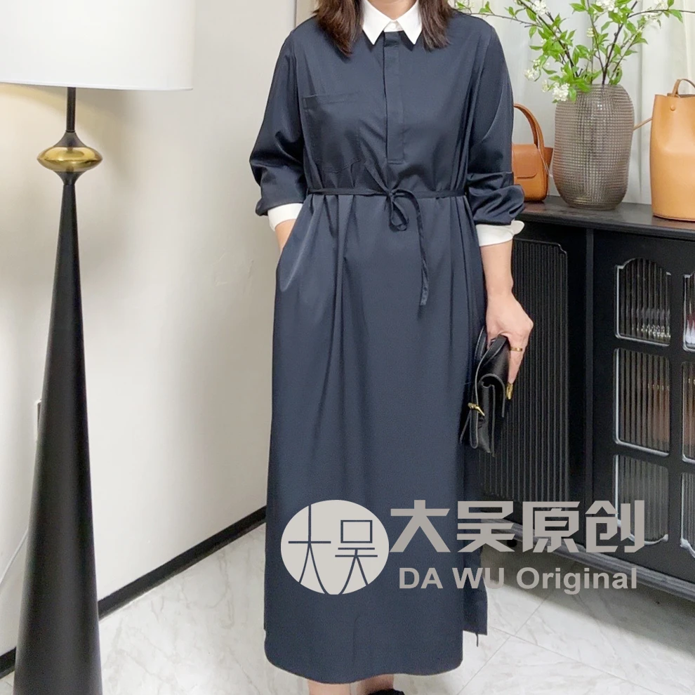 《大吴原创》“日光岛屿“显瘦气质时尚休闲学院通勤百搭长款衬衫裙女