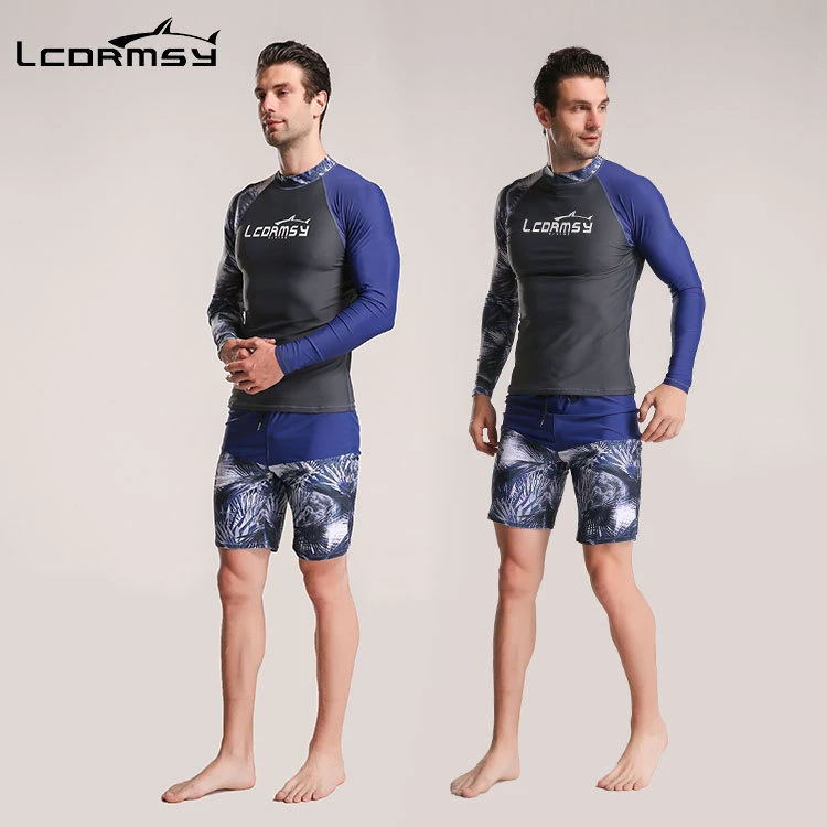 韩国游泳衣新款数码印花潜浮服长袖速干水母衣沙滩冲浪服潜水服男