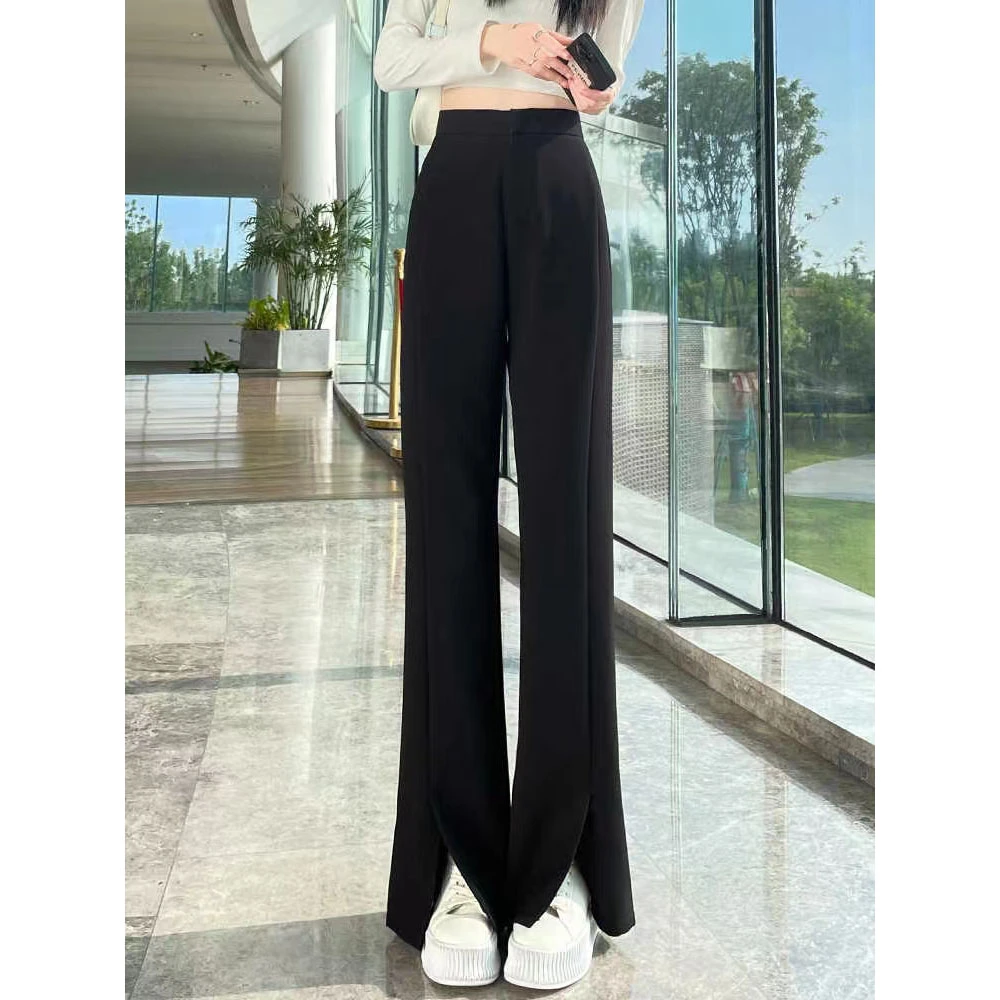 阔腿裤女夏秋新款微喇高腰显瘦小个子前开叉休闲裤垂感直筒西装裤