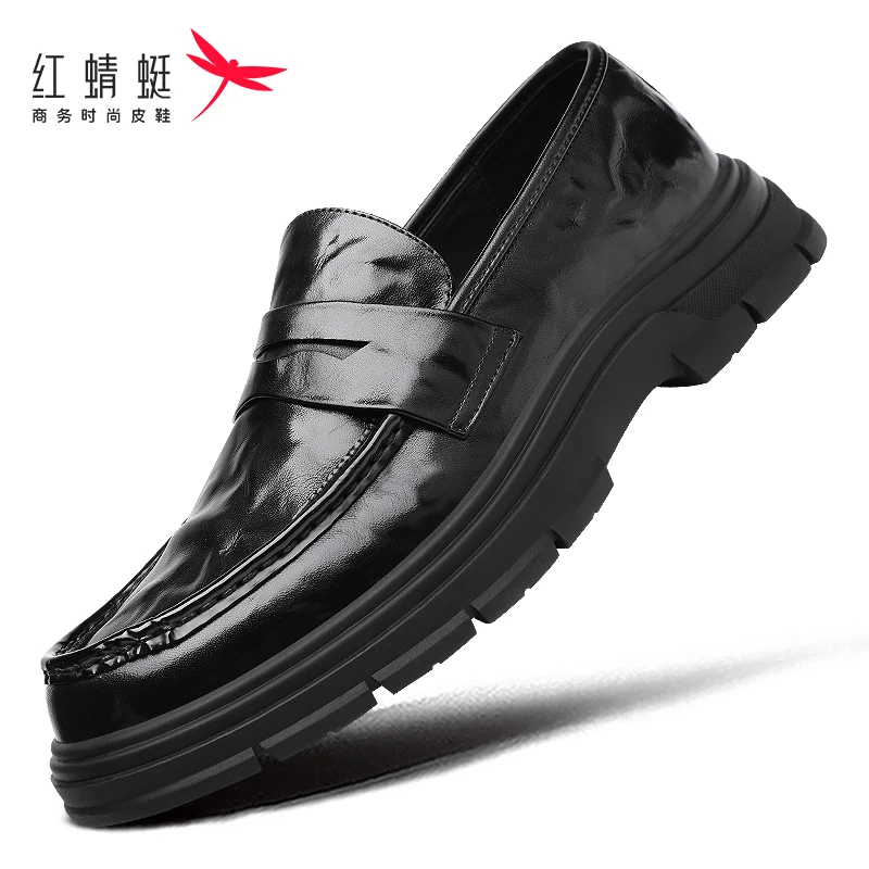 红蜻蜓男鞋商务一脚蹬真皮休闲皮鞋春秋季时尚软底透气高端乐福鞋