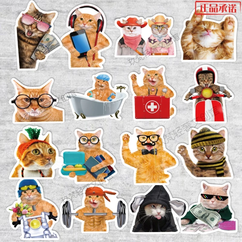 50张搞怪猫咪贴画手账素材行李箱防水冰箱贴笔记本平板创意贴纸