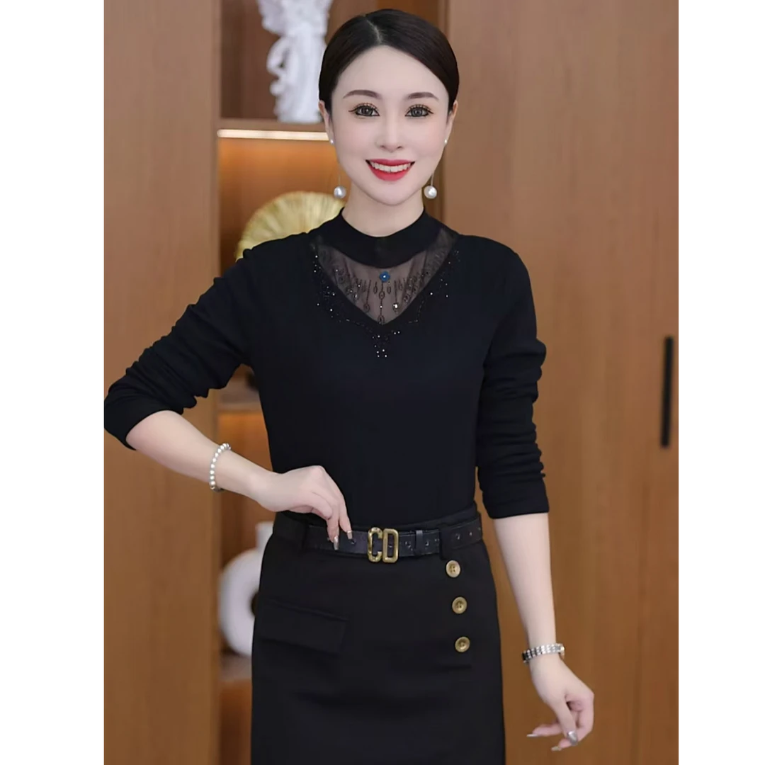 2024秋冬时尚显瘦百搭修身女士半高领洋气加绒加厚外穿内搭打底衫