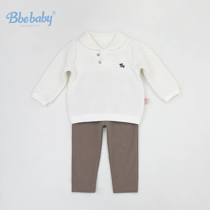Bbe baby秋冬新品夹丝半开筒翻领套装 男宝空气棉圆领套装-L037