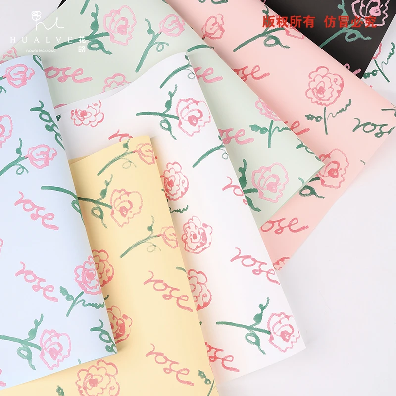 花略 玫瑰玫瑰鲜花包装纸英文包装纸花店花艺DIY材料资材防水