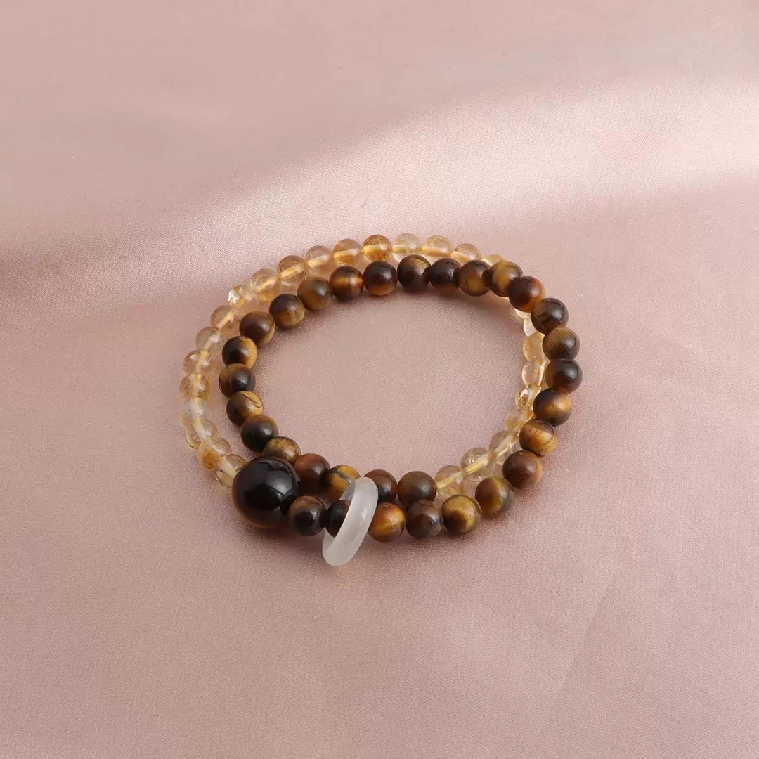 予鲤YULI天然新中式手链天然黄水晶虎眼石跑环双圈水晶手串