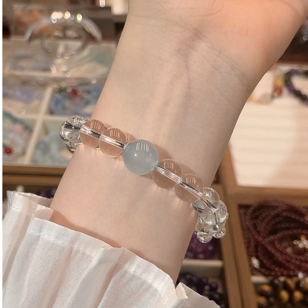 予鲤YULI天然露思同款跑圈天然白水晶海蓝宝金发晶手串