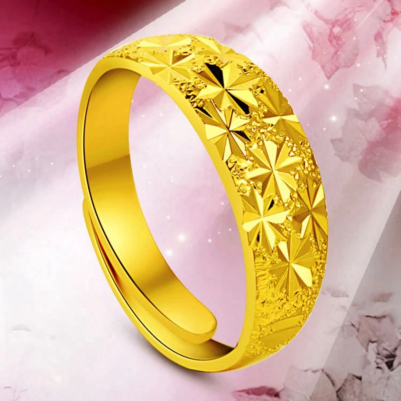 合金戒指 正品北欧满天星调节戒指黄金色久不掉色女礼物民族情侣