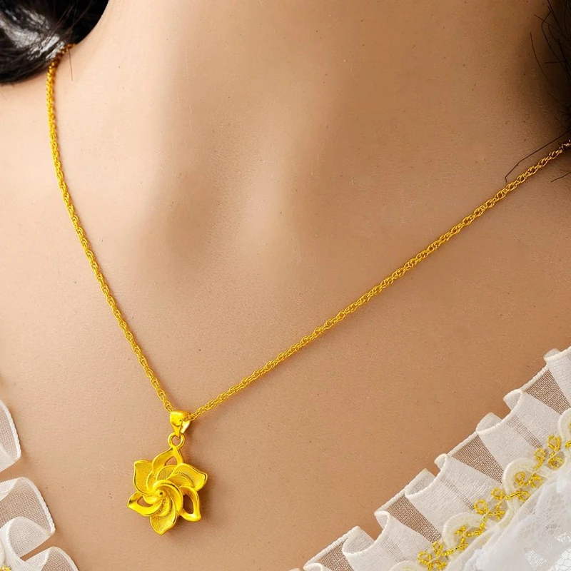 正品紫荆花真金色项链久不掉色女礼品吊坠砂金个性饰品