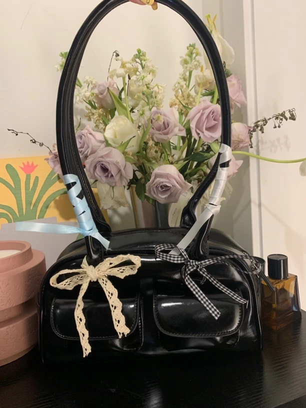 韩系允真同款单肩腋下包（配丝带）