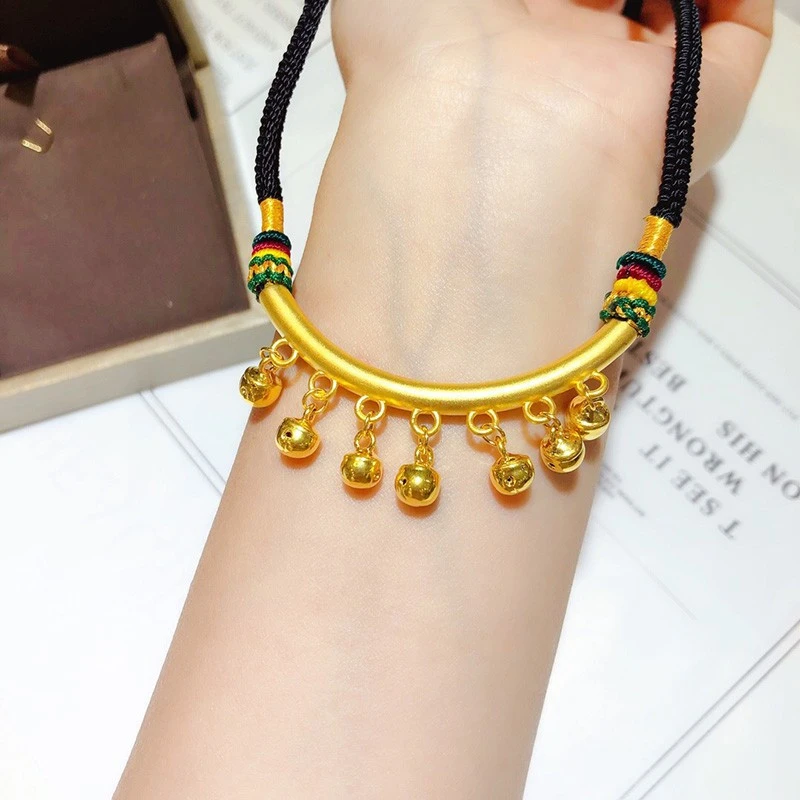 铜合金吊坠 时尚色弯管铃铛黑绳项链女款编织转运珠吊坠首饰时尚