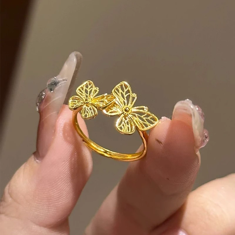 铜合金戒指 金色蝴蝶开口戒指女新款时尚气质百搭蕾丝戒指环百搭