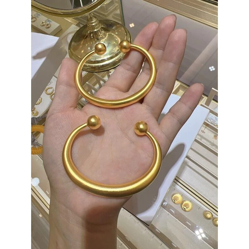 实心古法开口金色手镯女本命年时尚轻奢手环首饰品婚嫁送礼