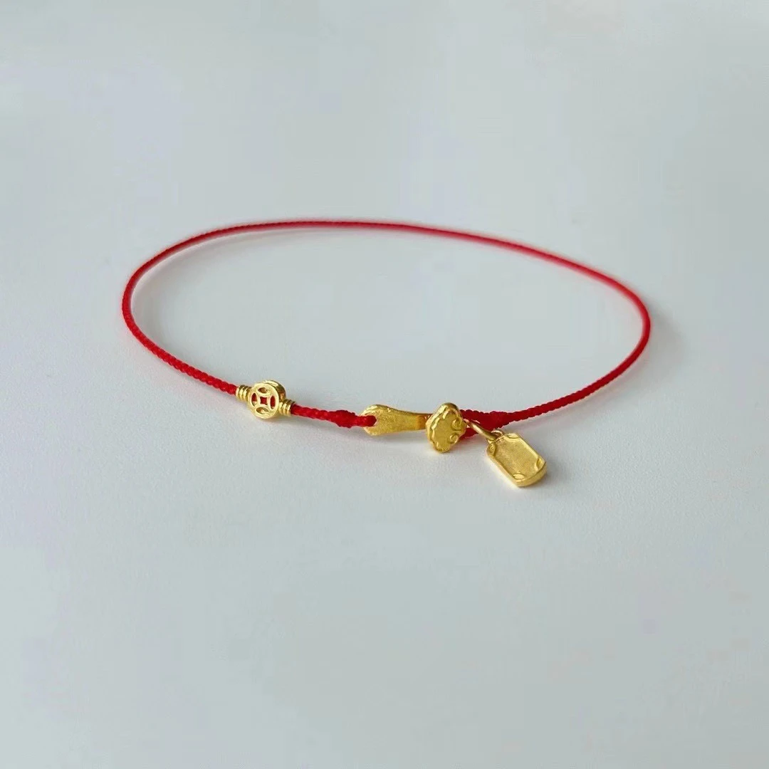 虎年金色小如意手工编织细款小钱币红绳手链百搭简约设计感款
