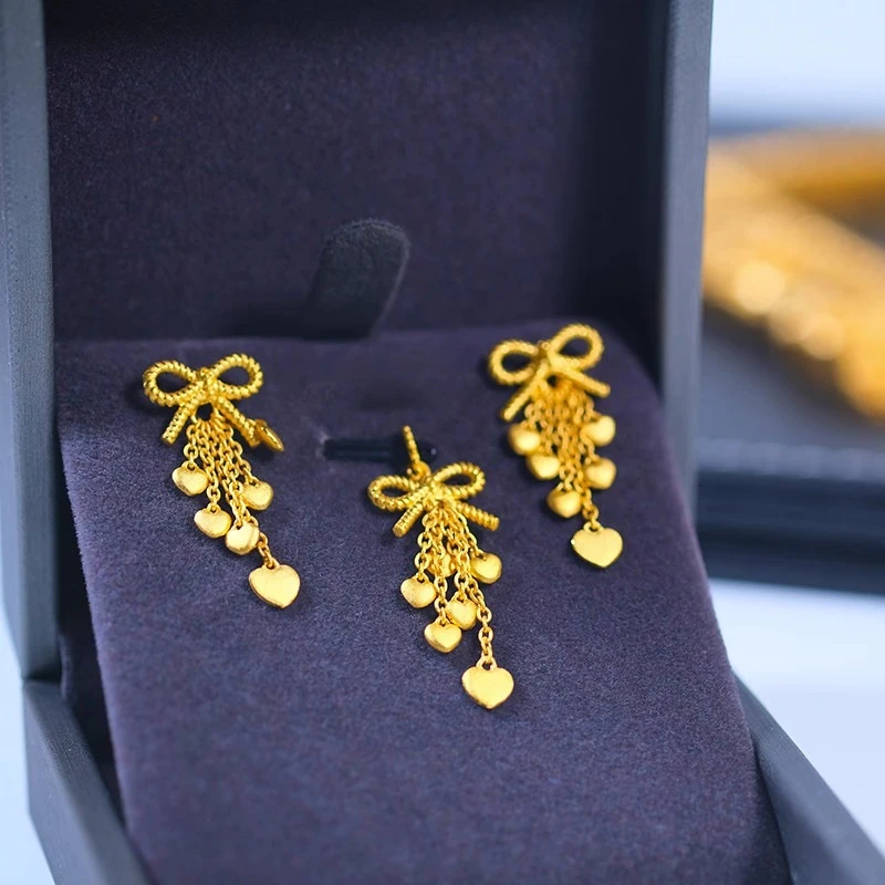 铜合金耳饰新款金色蝴蝶结吊坠耳钉时尚耳环女情侣礼物送礼物