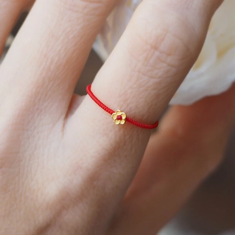 小花红绳戒指手工编织时尚小众指环简洁男女情侣礼物黑绳无感线圈