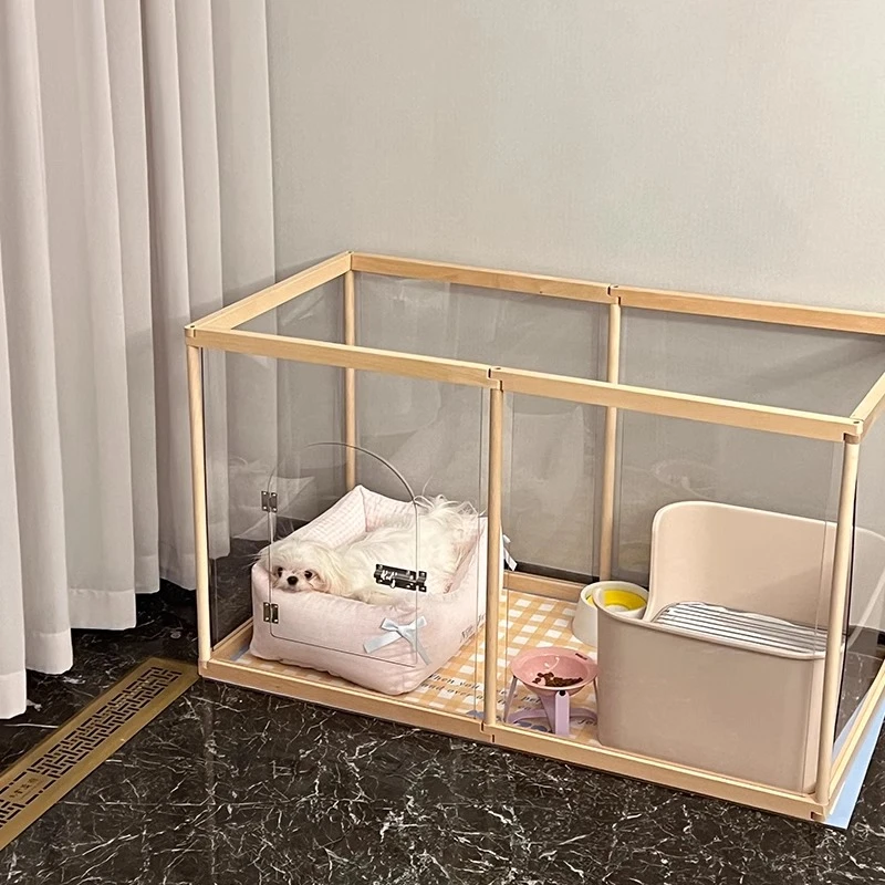 实木狗狗围栏拼接隔离栅栏狗笼小型犬室内透明亚克力栅栏防越狱