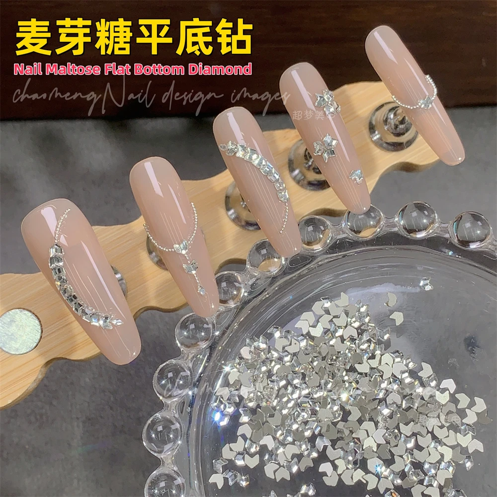 麦芽糖平底钻美甲饰品麦穗异形钻银色超闪迷你指甲穿戴甲装饰配件