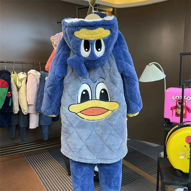 【防寒】冬季三层夹棉儿童睡衣男童睡袍家居服法兰绒珊瑚绒
