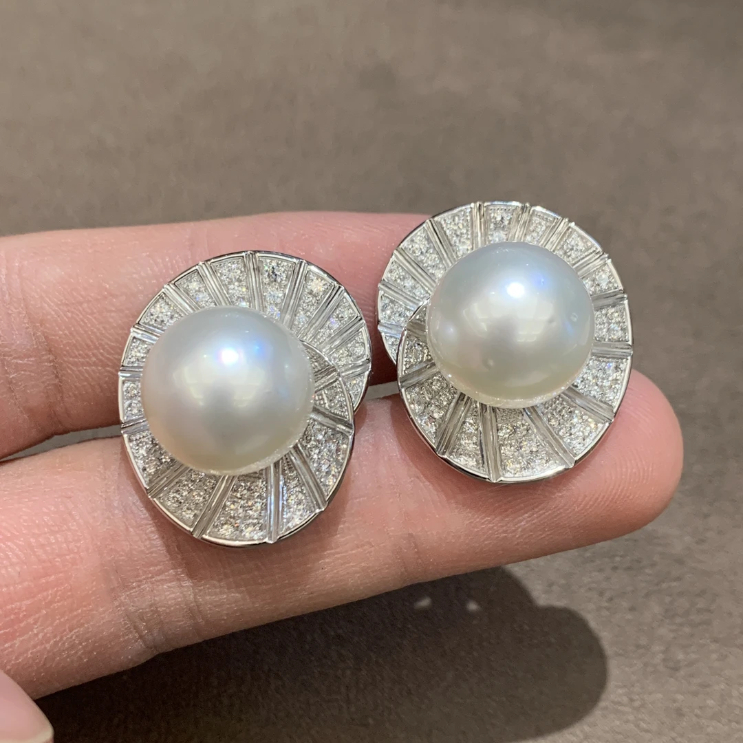15mm澳白珍珠钻石耳钉