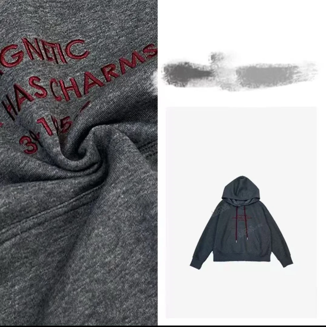 【范范严选】秋冬款红色抽绳设计连帽字母刺绣灰色卫衣