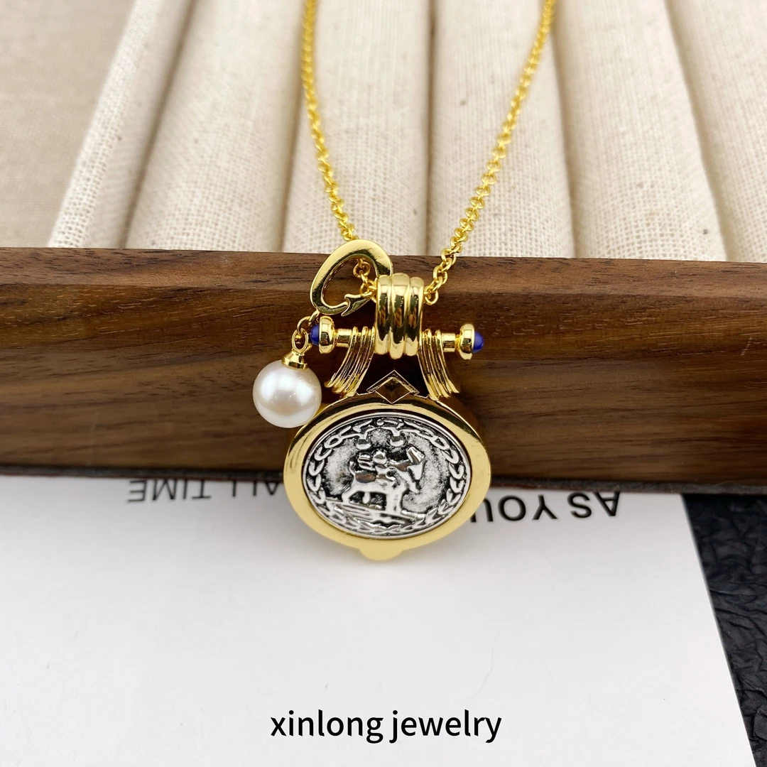 铜合金项链 XL132 欧美做旧设计人头像项链高级感小众百搭颈链