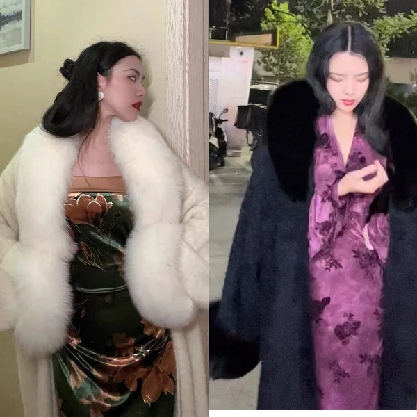 画报夫人原创自制秋冬大气款温柔毛毛外套超大青果领毛加袖毛