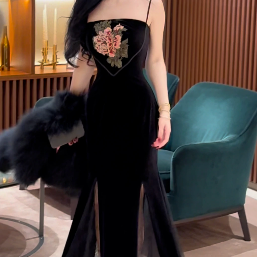 LHMknk1画报夫人原创自制刺绣牡丹鱼尾蕾丝步步生莲裙三角牡丹