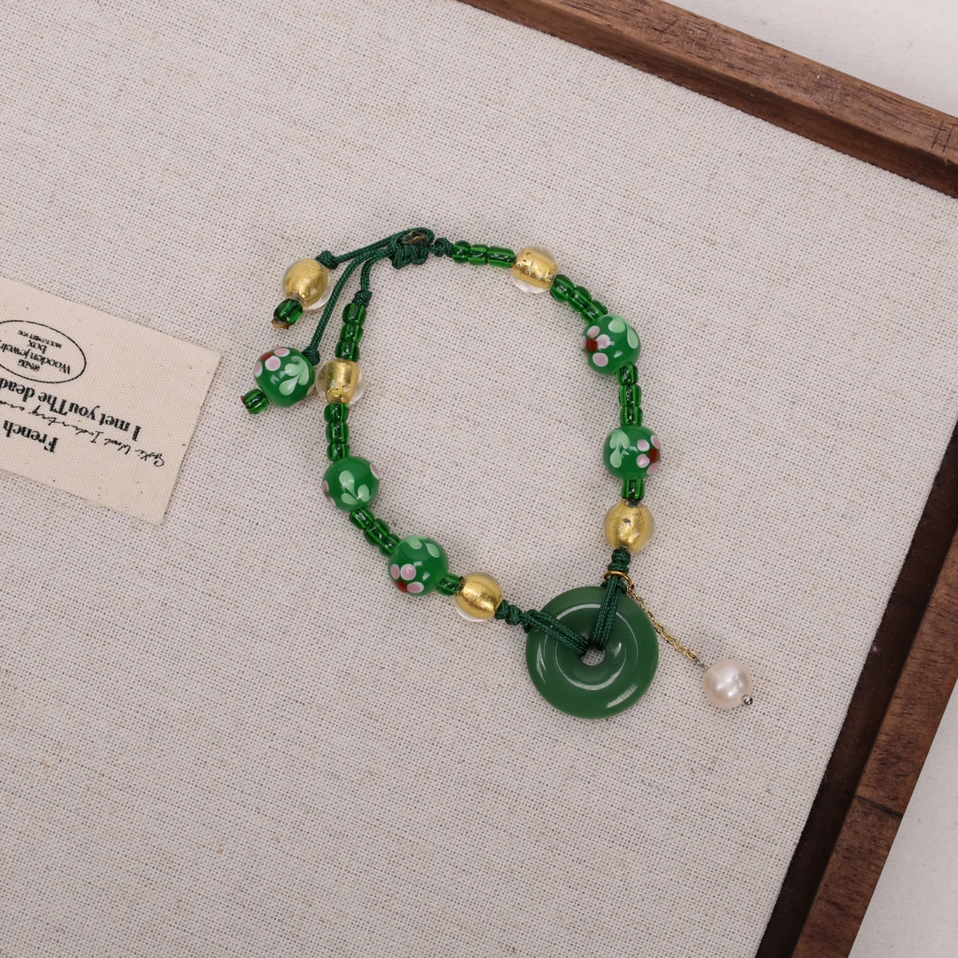 非金属手链 新SC0597 绿色平安扣琉璃绳编手串可调节