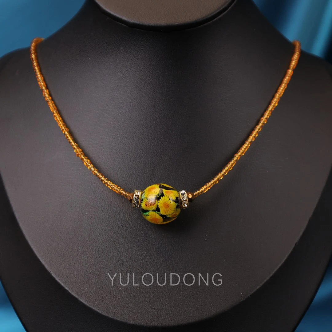 合金项链 玉楼东合金项链 XL213 梵高向日葵小颗珠琉璃项链