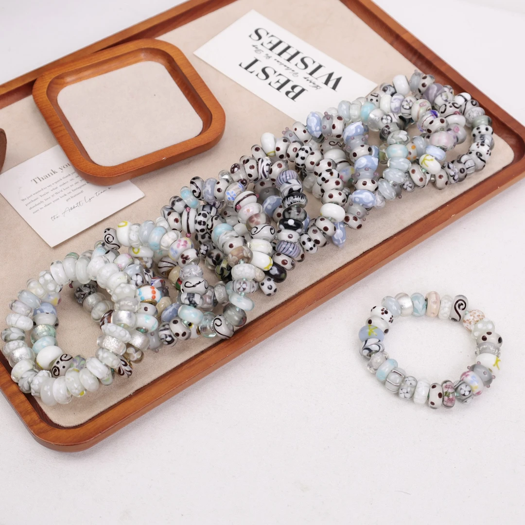 合金手链 玉楼东合金手链 GP004 黑白色系转转筒满串琉璃手串