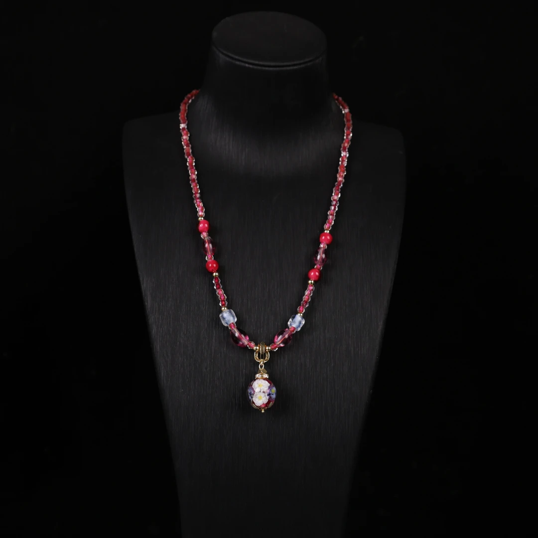 合金项链 玉楼东合金项链 LZ0033梵高花园单珠红料琉璃项链