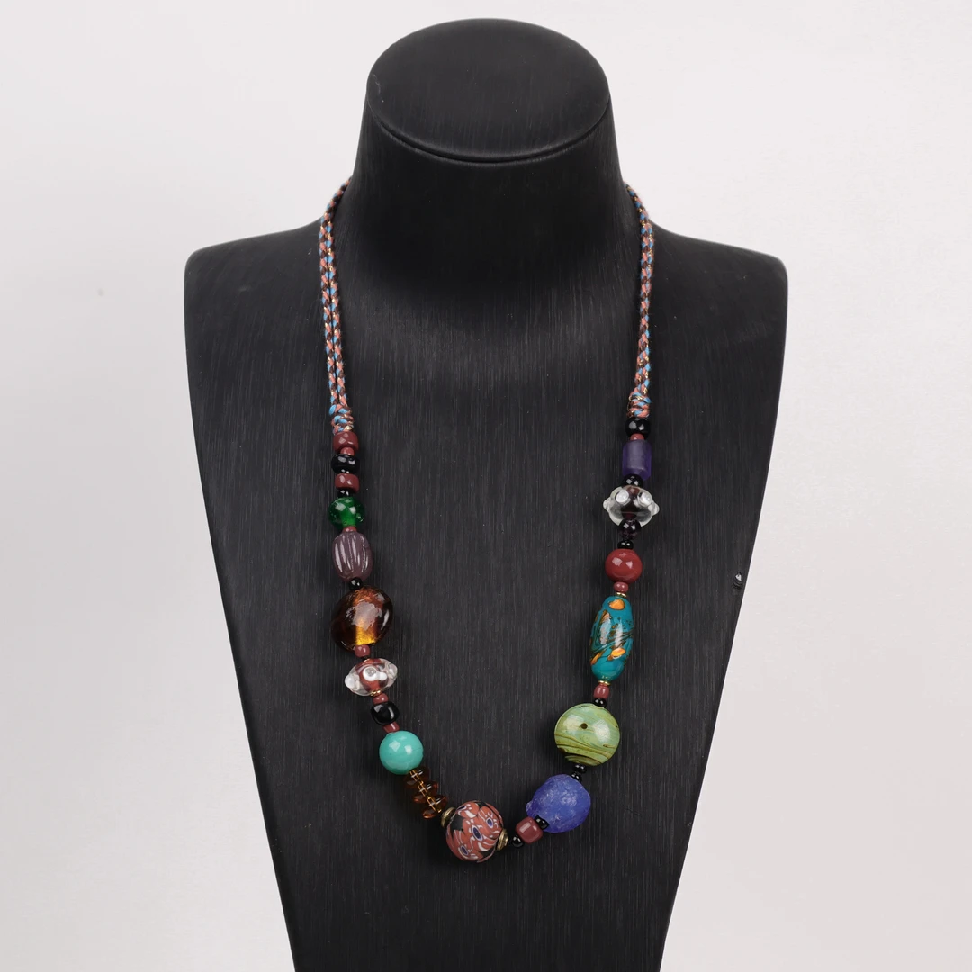 合金项链 玉楼东合金项链 LZ1828 碎碎冰老料多宝绳编琉璃项链