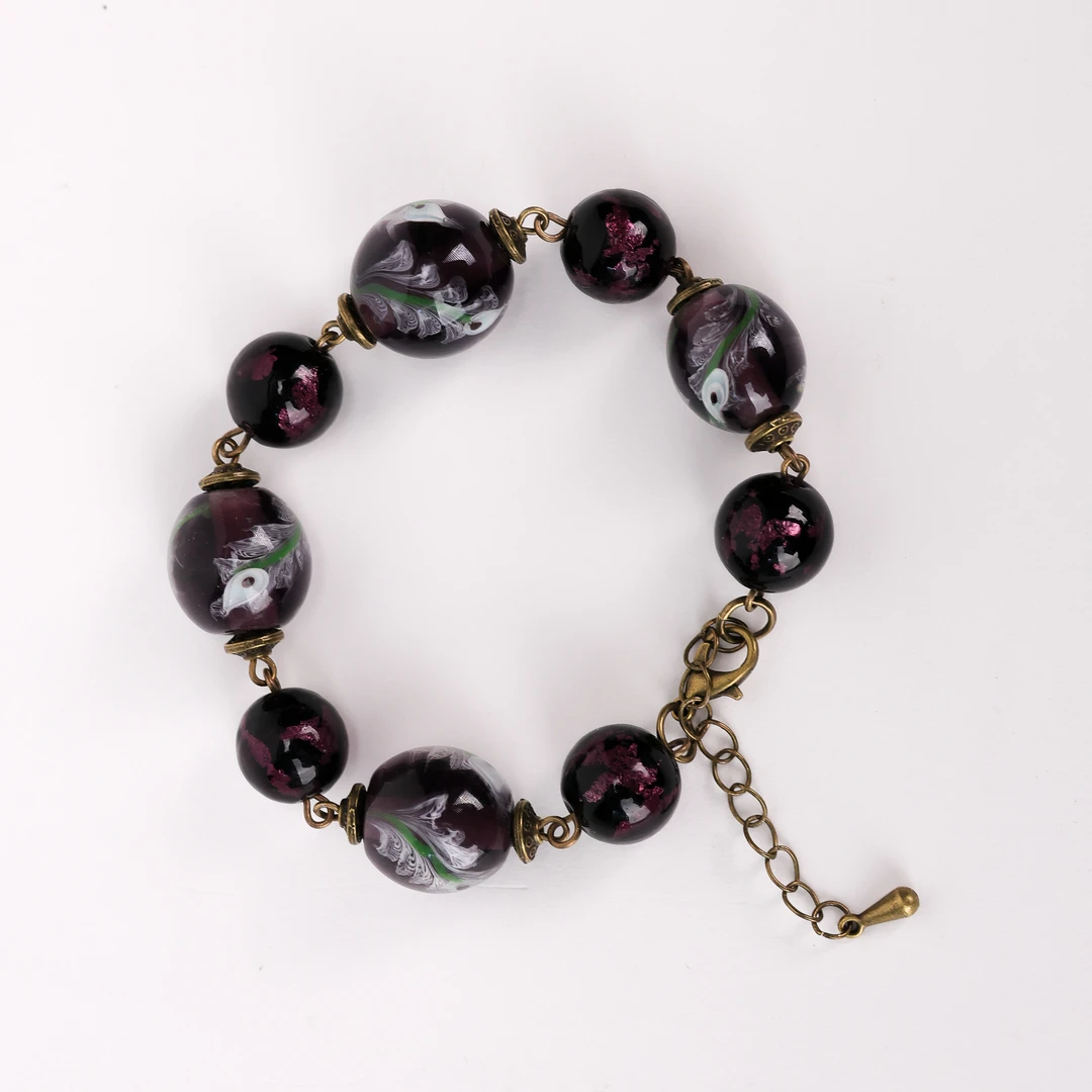 合金手链 玉楼东合金手链 SC0270 紫色马蹄莲银箔琉璃手链