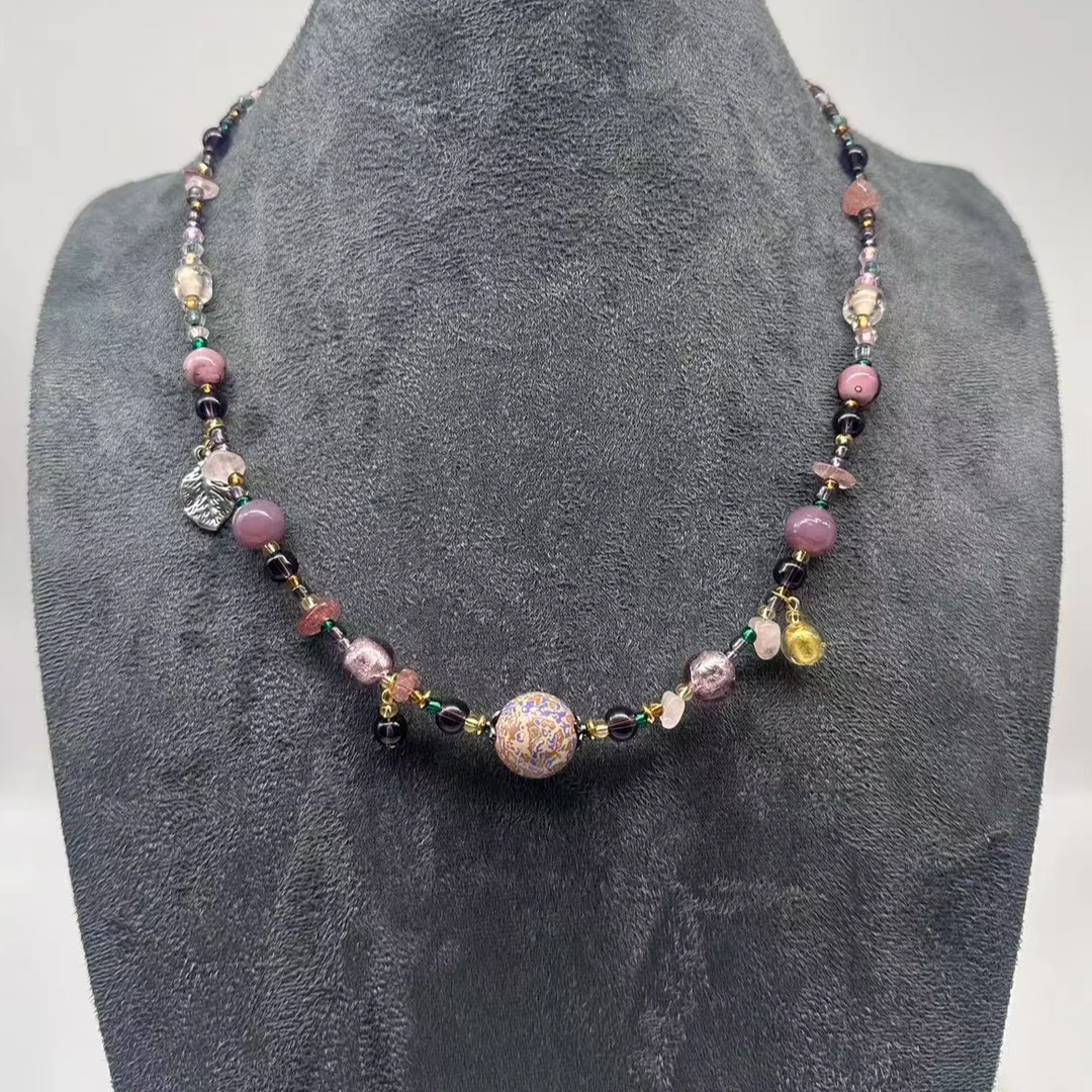 合金项链 玉楼东合金项链 XB205   大漆珠设计师吊坠琉璃项链