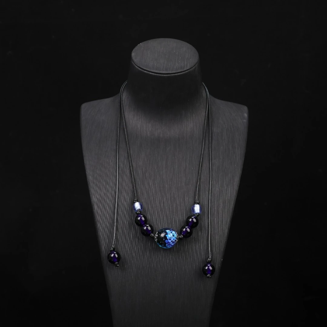 合金项链 玉楼东合金项链 LZ0103 深蓝色大珠绳编琉璃项链