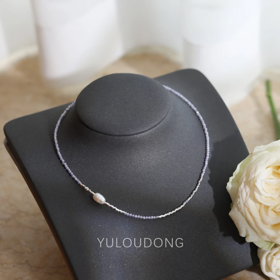 链子925银 FL60 紫色大颗珠珠项链 非中古 YULOUDONG