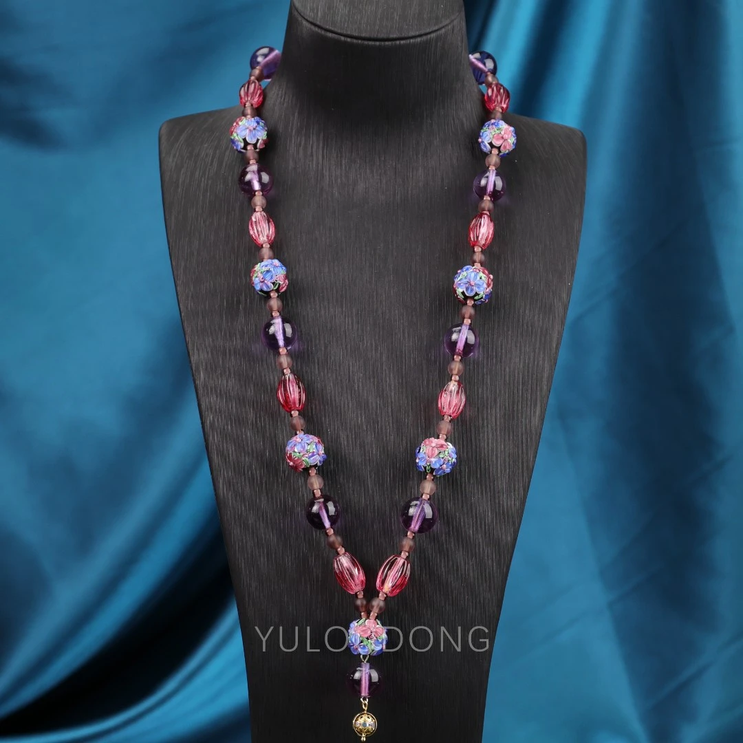 合金项链 玉楼东合金项链 XL580 红料长款小花琉璃项链