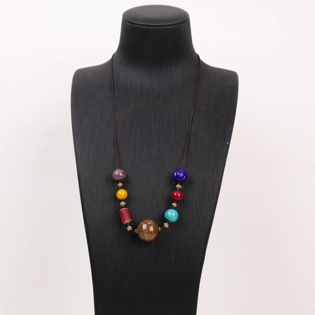 合金项链 玉楼东合金项链 LZ2053 女娲大珠大地色单珠多宝绳编琉