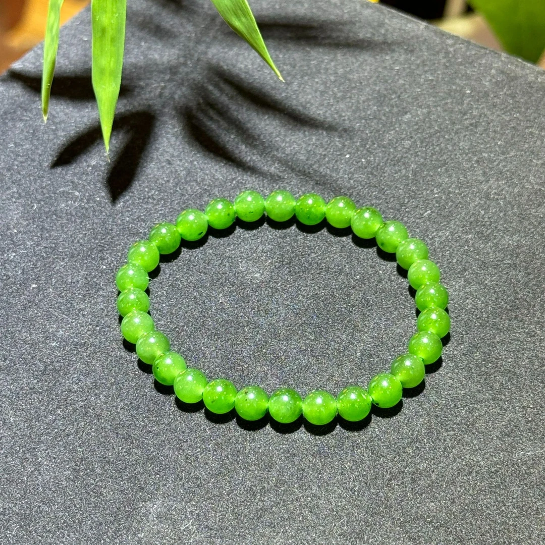 和田碧玉菠菜绿手串卡6MM单圈手串素圈