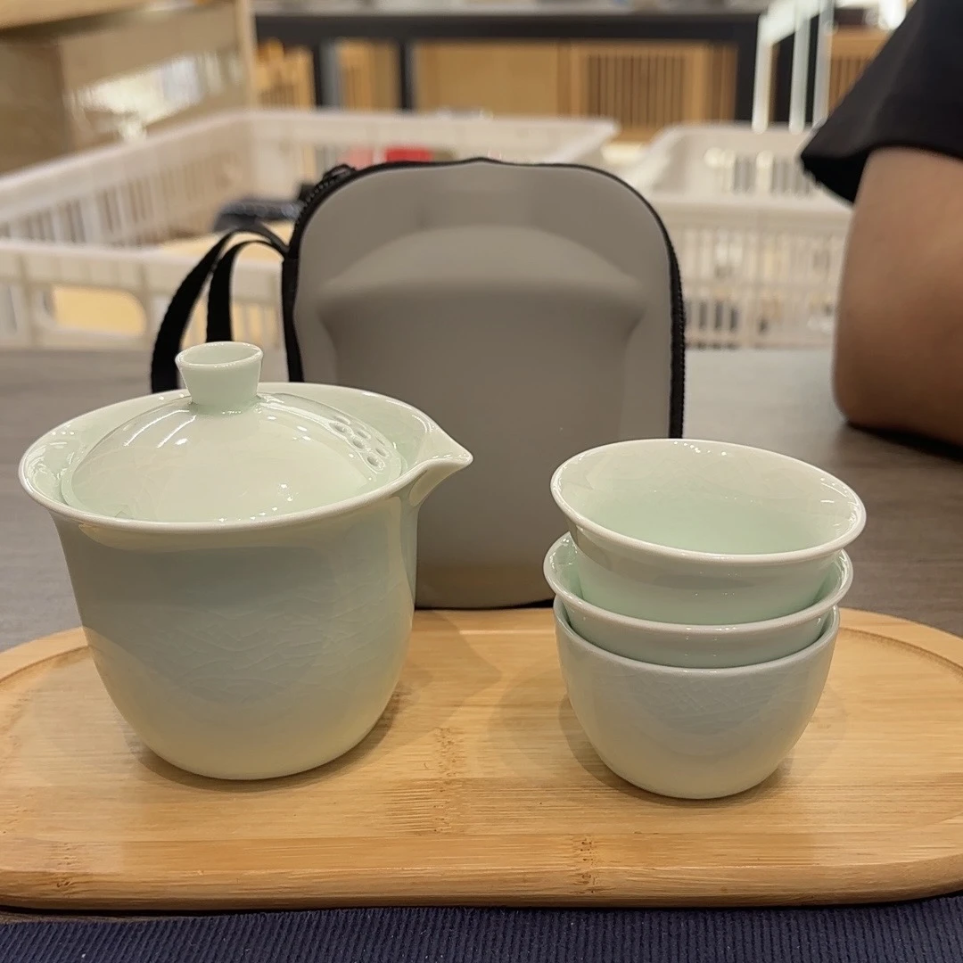 B66 旅行茶具套装哥窑手抓三杯（不含茶盘）