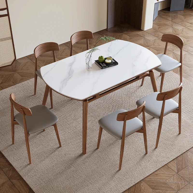 岩板餐桌家用实木餐桌椅大气小户型伸缩轻奢现代高档可折叠饭桌