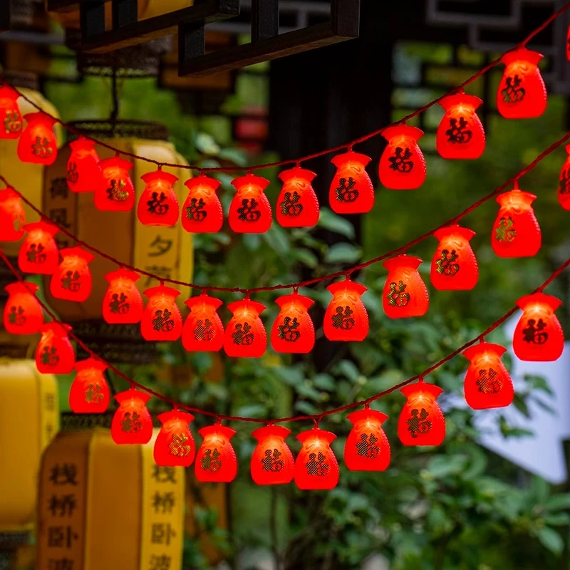 2025新款led福袋彩灯户外防水春节福灯装饰灯街道亮化发光挂树灯