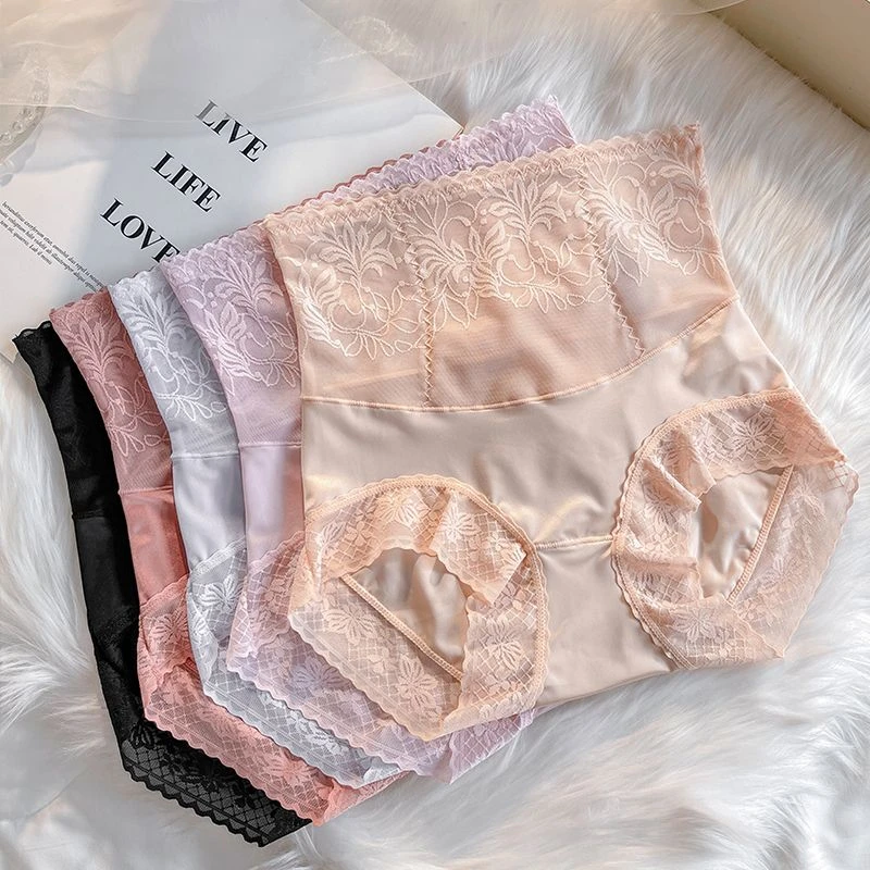 蕾丝高腰无痕内裤女性感迷人收小腹超紧小肚子强力束腰收腹提臀裤