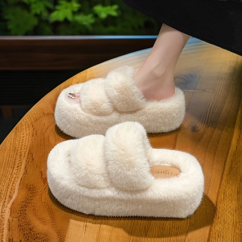 B【2024新款】 2/4/6公分 女士秋冬毛毛鞋 防滑厚底软底外穿 毛绒