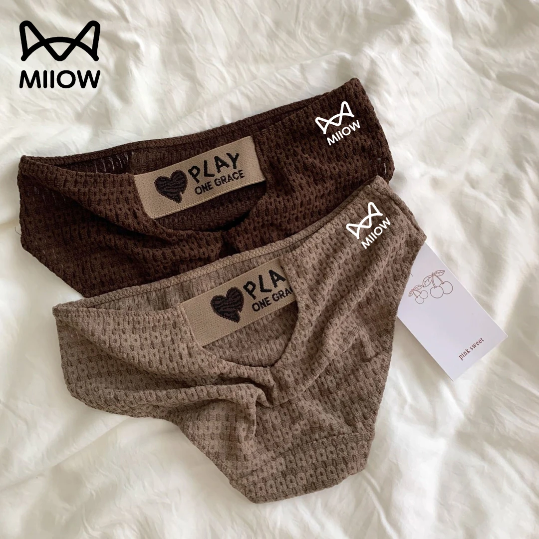猫人美拉德ins风字母针织女士中腰内裤纯棉裆透气少女三角内裤