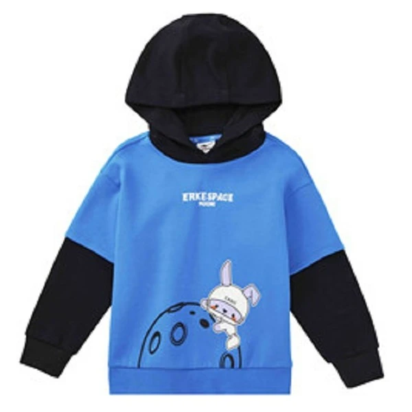鸿星尔克春秋女童中小童连帽卫衣儿童卡通简约上衣 77222302006
